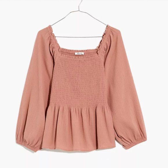 MADEWELL Lucie Smocked Peplum Top in Color FADED MAUVE Size 4 - Picture 5 of 13